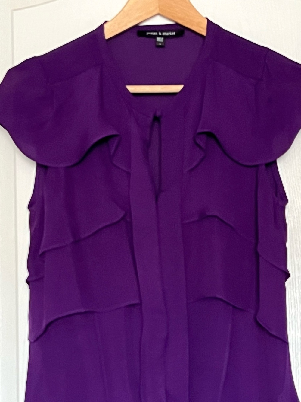 Judith & Charles Purple 100% Silk Ruffle Tiered Sleeveless Blouse Size 6 - Picture 11 of 13